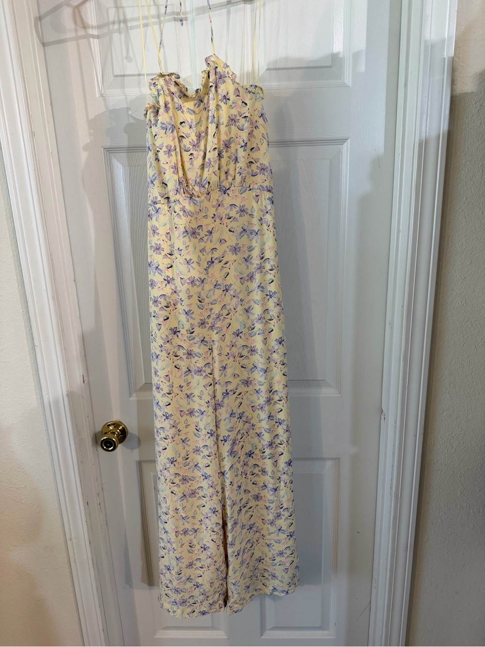 Gianni Bini Yellow Floral Spaghetti-Strap Jumpsuit